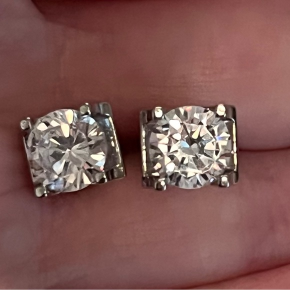 Silver Diamond Stud Earrings - Picture 4 of 7